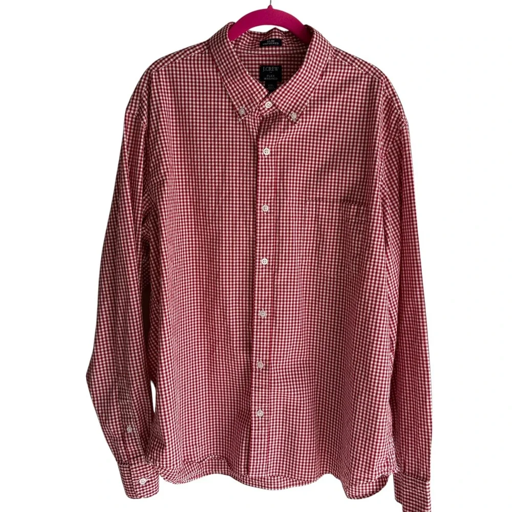 J.CREW Flex Washed Red Gingham Mens‎ Long Sleeve Button Down, XXL